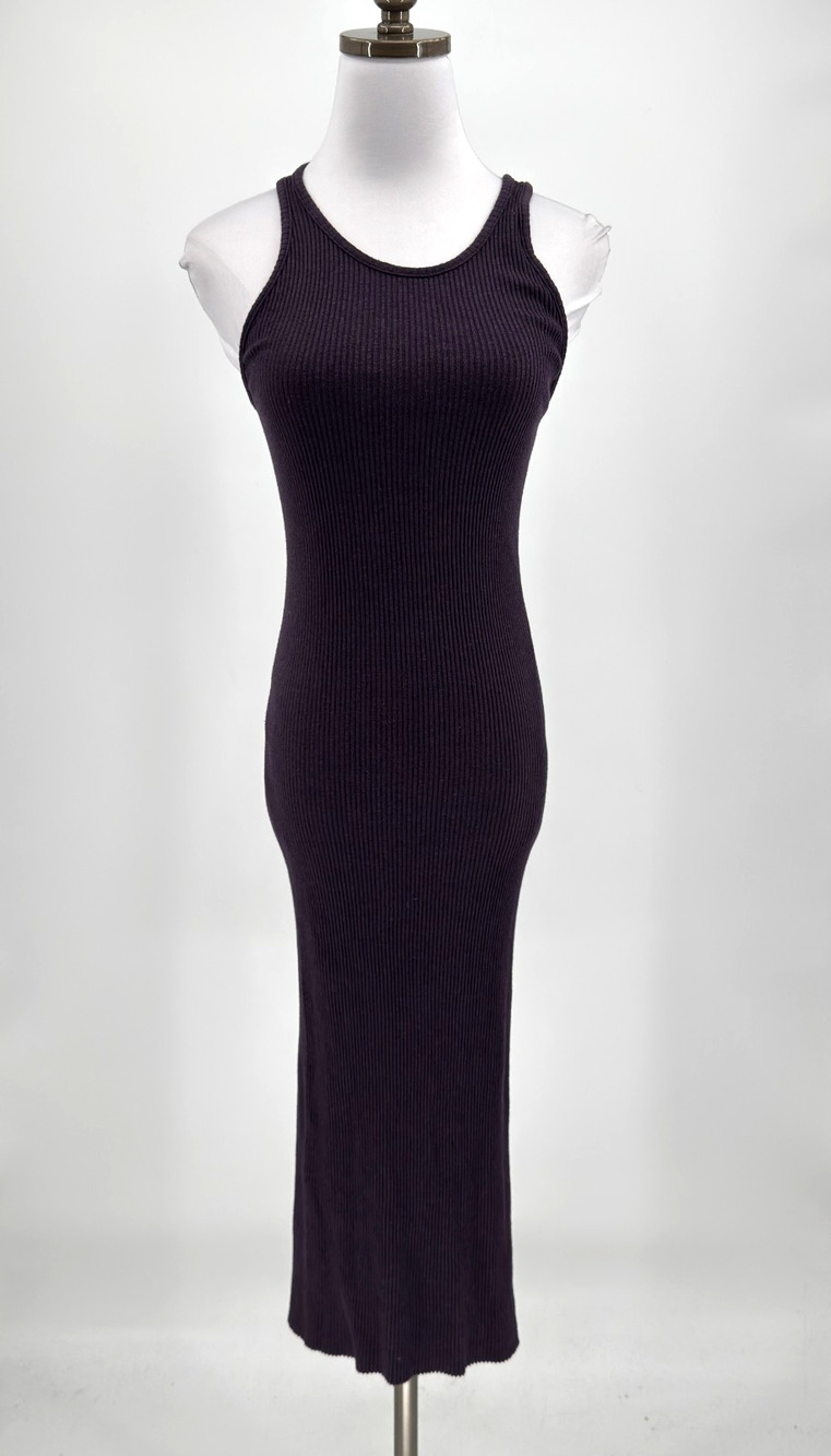 Enza Costa Purple Ribbed Knit Cotton Blend Sleeveless Maxi Dress Sz XS